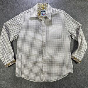 Marisol Deluna Shirt Mens Large White Check Contrast Floral Cuff Texas Made